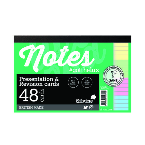 Silvine Luxpad NOTES Presentation & Revision Lined Cards Pad 152x102mm Assorted CR50AC-S [Pack 48]