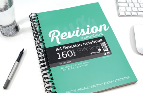 This quality Silvine Revision Notebook contains 160 pages in 4 coloured sections, which are feint ruled for neatness. The spiral binding allows the notebook to lie flat and the pages are two hole punched for filing in lever arch files and ring binders. The notebook also features 14 pages of hints and tips. Supplied in a pack of 5 x A4 notebooks in green.