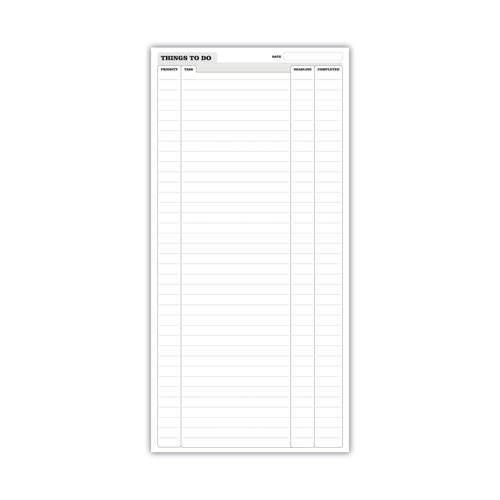 Made with care in the UK, Silvine's wirebound 'Things to do today' planner measures 280 x 150mm and contains 120 sheets of quality, 75gsm paper. Its durable, gloss laminated cover helps to protect the notes from damage. The perfect tool for organising a busy day, it is printed with 'Things to do', 'Appointments' and 'Key Notes' over a double page-spread for an at-a-glance view; with sections for date and tasks with 'Priority' and 'Completed' check boxes. The perforated pages can easily be torn out or turned over for reference at a later date through the wire binding which allows the pad to lay flat and sit neatly on the desk while open.