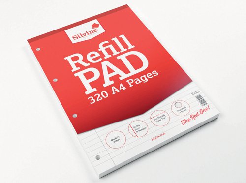 Silvine Refill Pad 320 Pages Ruled with Margin Perforated Punched 4 Holes A4 (Pack of 3) A4RPFM320 SV40126 Buy online at Office 5Star or contact us Tel 01594 810081 for assistance
