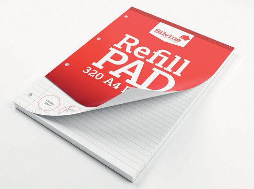 SV40126 | This Silvine refill pad contains 320 pages of quality paper. The pad is headbound with perforated pages and four-hole punching for easy removal and filing into standard lever arch files and ring binders. The pages are feint ruled with a margin for neat note-taking. This pack contains 3 x A4 refill pads.