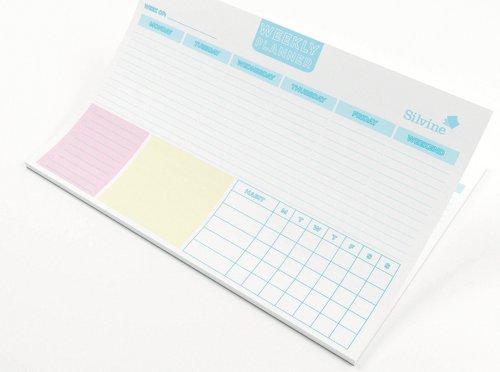SV40205 | The Silvine A4 weekly planner helps with organising the week, whether for work, study or managing the family schedule. Complete with 52 pre-printed sheets, this weekly planner is bound with glue to allow easy tear-off and prevent page curl.
