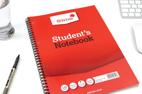 This quality Silvine Student's Notebook contains 120 pages, which are feint ruled for neatness. The spiral binding allows the notebook to lie flat and the pages are two hole punched for filing in lever arch files and ring binders. The notebook also features durable gloss laminated covers for strength and style. This pack contains 12 x A4 notebooks.