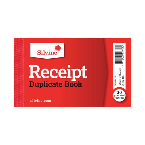 Silvine Duplicate Receipt Book 63x106mm Gummed (Pack of 36) 228 SV42350