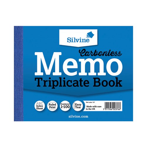 Silvine Carbonless Triplicate Memo Book 102x127mm (Pack of 5) 707