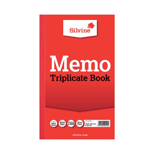 Silvine Triplicate Memo Book 210x127mm (Pack of 6) 605