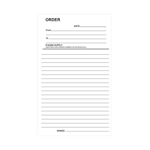 This Silvine Duplicate Order Book allows you to make 100 duplicate orders to help you keep track of financial transactions. The gummed order book allows you to make an exact carbon copy, with pre-printed pages for detailed, accurate records. Each book measures 210x127mm, with perforated, easy tear pages. This pack contains 6 books.