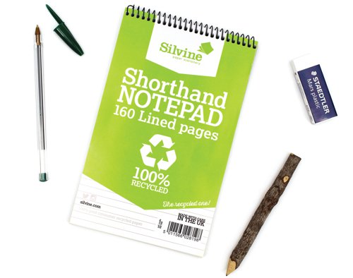 Silvine Everyday Recycled Shorthand Pad 127x203mm (Pack of 12) RE160-T - Sinclairs - SV42819 - McArdle Computer and Office Supplies
