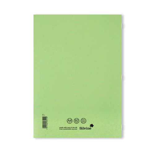 SV43511 Silvine Exercise Book Ruled with Margin A4 Green (Pack of 10) EX110