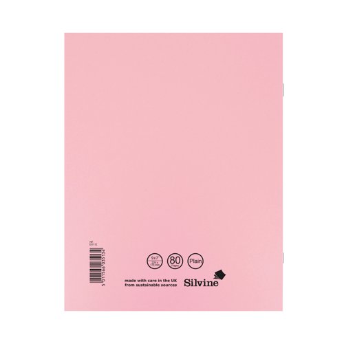 SV43513 Silvine Exercise Book Plain 229x178mm Pink (Pack of 10) EX112