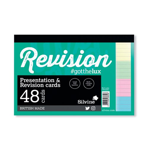 Silvine Revision Card Notepad 48 Card Multicolour (Pack of 20) CR51