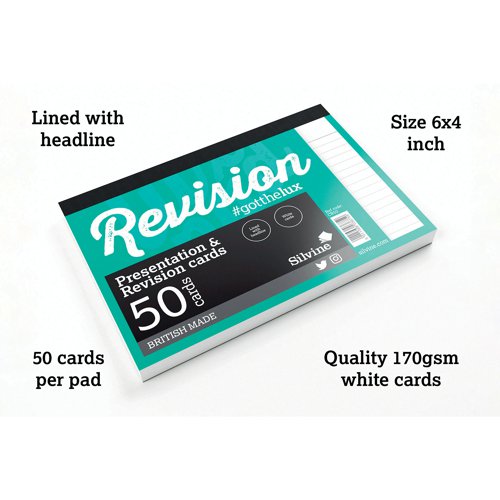 Silvine Revision Card Notepad 50 Card White (Pack of 1000) CR50 SV43675 Buy online at Office 5Star or contact us Tel 01594 810081 for assistance