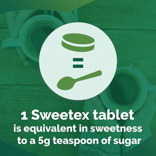 SWX00302 | Sweetex tablets are ideal for people wishing to cut down on sugar, as part of a healthier lifestyle with a balanced diet. One Sweetex tablet is equivalent in sweetness to a 5g teaspoon of sugar but with none of the calories. Use Sweetex tablets instead of sugar in hot and cold drinks. Supplied in a single tub of 1200 tablets.