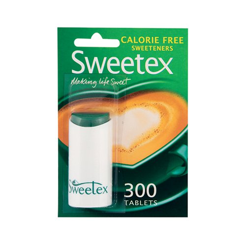 SWX45004 | Sweetex tablets are ideal for people wishing to cut down on sugar, as part of a healthier lifestyle with a balanced diet. One Sweetex tablet is equivalent in sweetness to a 5g teaspoon of sugar but with none of the calories. Use Sweetex tablets instead of sugar in hot and cold drinks. Each pack contains 300 tablets. 6 packs supplied.