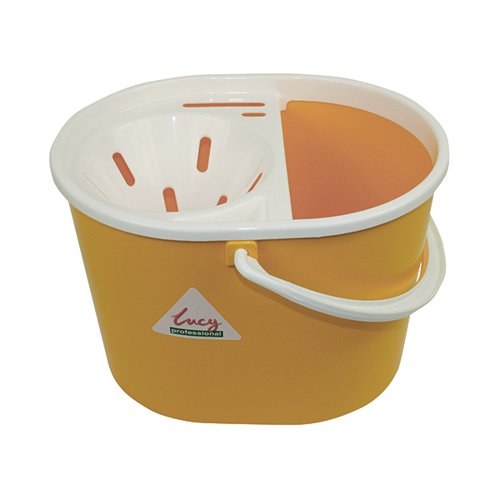 This extra tough Lucy Oval Mop Bucket has a durable polypropylene construction designed for frequent use. The bucket comes with a convenient clip on/off wringer and a durable handle for easy transportation. Designed for general use, this yellow 15 litre mop bucket can be used as part of a colour coordinated cleaning system to avoid cross-contamination.