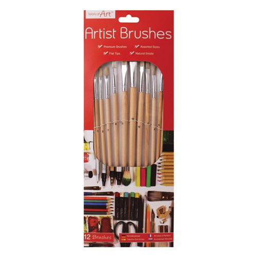 Work of Art Natural Bristle Artist Brushes Flat Tip (Pack of 12) TAL06717