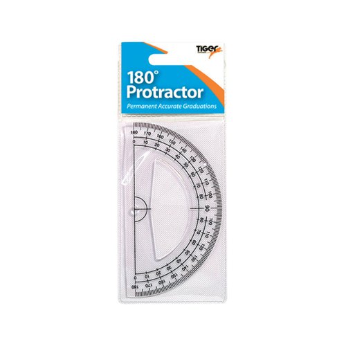 Tiger 180 Degree Clear Plastic Protractor (Pack of 12) 300957