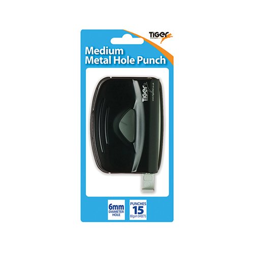 Tiger Medium Metal 2 Hole Punch, Black (Pack of 6) 301517