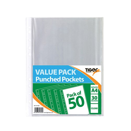 A4 Punched Pockets 30 Micron 10x50 Pockets (Pack of 500) 301600