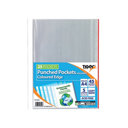 Punched Pockets Recycled Coloured Edge (Pack of 10) 302342
