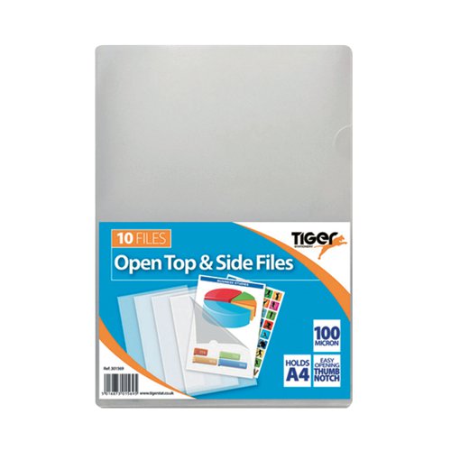 Tiger Open Top And Side Clear A4 Files 20x10 Files (Pack of 200) 301569