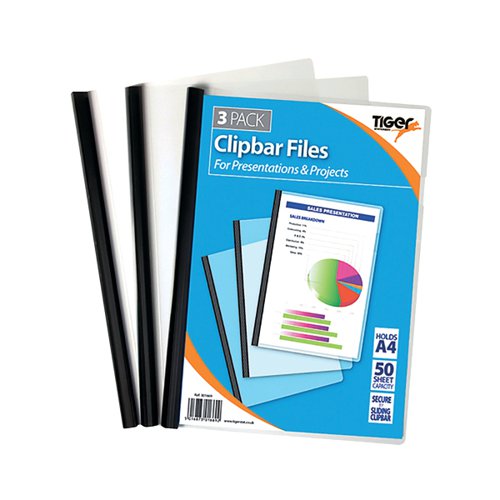 Tiger Clipbar A4 Files Clear (Pack of 36) 301669