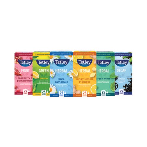 Tetley Fruit+Herbal Tea Bags Variety Pack 6x25 (Pack of 150) XFO3507