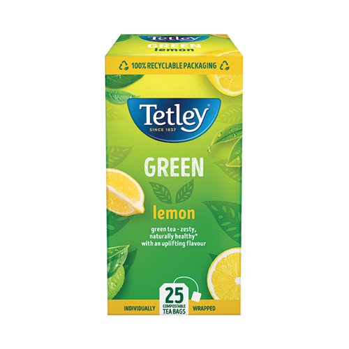 Tetley Tea Bags Green Tea with Lemon Individually Wrapped Ref A06680 [Pack 25]
