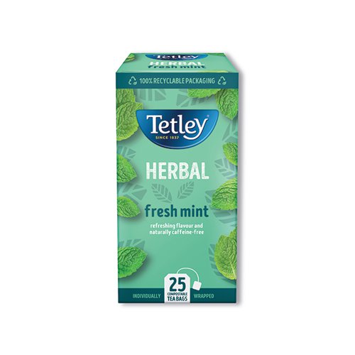 Tetley Peppermint Tea Bags Finest European-sourced Individually-wrapped Ref A06676 [Pack 25]