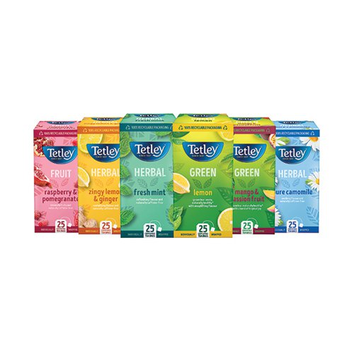 Tetley Tea Bags Fruit and Herbal Variety Pack [Packed 6 Boxes of 25]