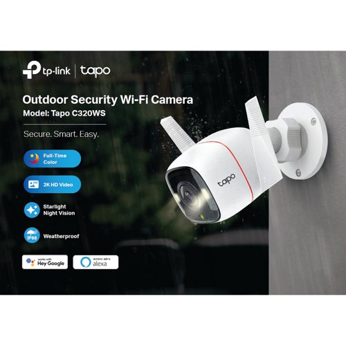 The TP-Link Outdoor Security Wi-Fi Camera is a full-featured weatherproof security camera that you can access from anywhere. Receive instant notifications when motion is detected. The automatic siren system will trigger sound as alarm to frighten away unwanted visitors. With a resolution of 2560x1440, QHD delivers more delicate detail. The feature of 8x magnification can also help you see further. Different from the black and white view of normal cameras, the camera is equipped with the high resolution sensor and fill light, catching more colours. The high-sensitive starlight sensor captures higher-quality images even in low-light conditions so details will not get lost in the shadows.