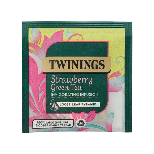 Twinings Strawberry Green Tea Mesh Tea Bags Pyramid Envelope (Pack of 15) F16873