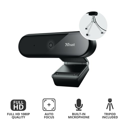 The Trust TW-350 4K Ultra HD Webcam with 2 Integrated Microphones is a professional webcam with a 4K UHD image tailored to high quality business calls. Let the lens do all the work with autofocus, keeping you crisp and clear so you can keep your mind on the task at hand. A built-in stereo dual microphone captures high-quality audio, picking up clear sound from multiple directions. A tripod and attachable privacy shutter offer you control and stability. Plus, the included USB-A to USB-C adapter widens the webcam's potential, making it compatible with most laptops and PCs.