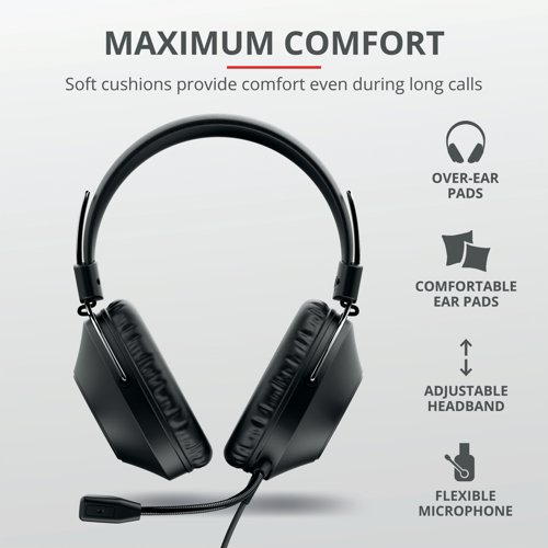Trust Ozo Over Ear Wired Headset Flexible Microphone Black 24132 Headsets & Microphones TRS24132