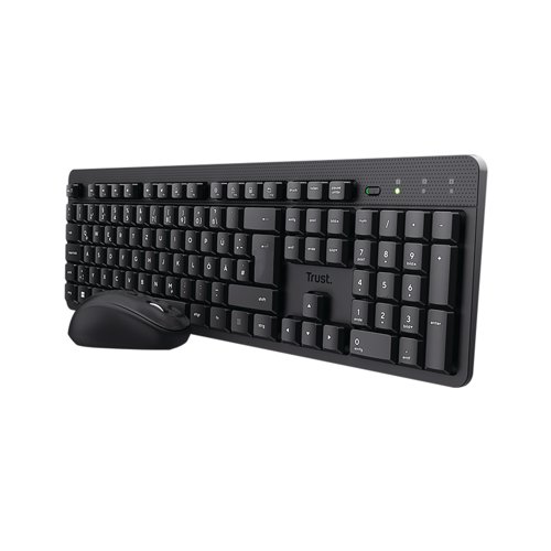 Trust TKM-360 wireless silent keyboard and mouse set for hours of working comfort. This wireless keyboard has silent keys for a soft keystroke. This keyboard has a floating low-profile keys and an adjustable typing angle. Without cables to get in the way, this keyboard gives you all the flexibility you need. With a convenient USB receiver, magnetic and storable inside the keyboard, simply plug into your laptop or PC and you are ready to work.