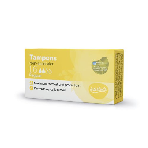 TSL26408 | Interlude period care provides high performance, effective protection at exceptional value. In line with the leading brands, we have developed Interlude with an uncompromising commitment to ultimate protection, security and comfort. Developed to provide all round comfort and protections for up to 8 hours. Dermatologically tested. This pack contains 16 digital tampons regular per box. 12 packs supplied.