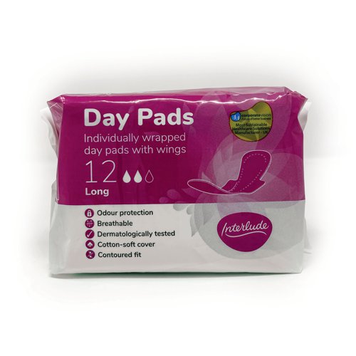 Interlude period care provides high performance, effective protection at exceptional value. In line with the leading brands, we have developed Interlude with an uncompromising commitment to ultimate protection, security and comfort. Ultra pads, long have a cotton-soft cover for maximum comfort. These breathable pads, with odour protection are specially designed to be longer with a contoured fit with wings for use any time. Dermatologically tested. Individually wrapped.
