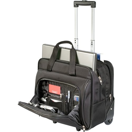 The Targus Laptop Trolley Case is designed to protect laptops with up to 16 inch screens. The closed cell foam padding keeps your laptop protected while the durable/water resistant 1200D polyester material keeps belongings dry in wet weather. The front zip-down workstation includes pen loops, a business card holder, zippered pocket, cell phone pocket and large pouch to store additional accessories. Also includes a large zippered compartment to store office essentials or clothing for overnight trips. The telescoping handle retracts into a zippered compartment when not in use and the case includes a dual carry handle for added convenience.