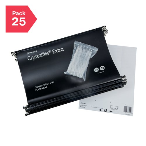 Rexel Crystalfile Extra 15mm Suspension File Black (Pack of 25) 3000080 - TW15502