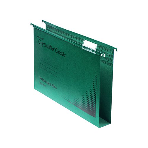 These tough Rexel Crystalfile Extra lateral files are made from durable polypropylene and are designed to last up to 5 times longer than manilla files. With a wipe clean satin finish, the file features an extra long, linkable tab for convenient filing. With a bar length of 275mm, each file has a 30mm capacity and can hold up to 300 A4 sheets. This pack contains 25 green lateral files and comes with tabs and printable inserts.