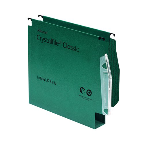 TW78654 Rexel CrystalFile Classic 30mm Lateral File Green (Pack of 50) 78654