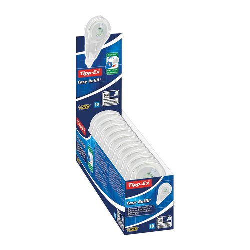 For use with the Tipp-Ex Easy Refill Ecolutions Correction Roller, these refills feature a unique, easy to refill format. The tear resistant white correction tape measures 5mm x 14m. This pack contains 10 refills.