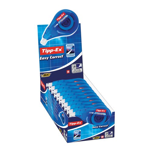 This extra long Tipp-Ex Easy Correct Tape is made from tear resistant polyester film for instant correction. The convenient side dispensing mechanism provides improved visibility when applying, for neater results. The tape measures 4.2mm wide x 12m long. This pack contains 10 correction rollers.