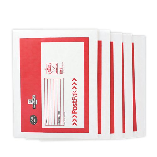 Post Office Postpak Size 0 Bubble Envelope 140x195mm White/Red (Pack of 100) 41629 - UB21120