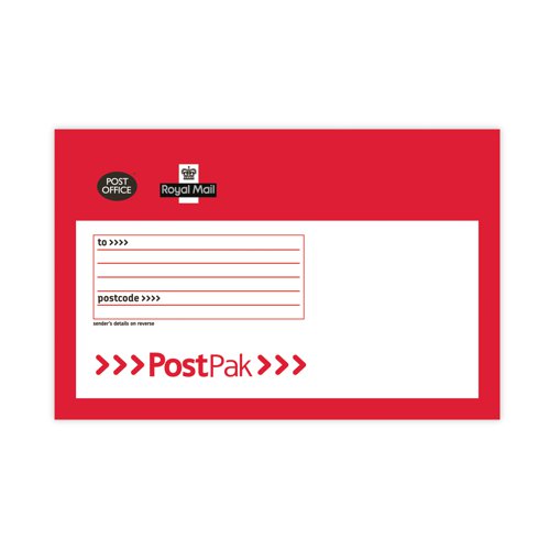 UB46910 | Each Postpak Bubble Envelope is made from crisp, tough white paper with a protective and lightweight bubble cushioning inside to keep the contents protected from bumps and scratches. The write-on surface also includes a pre-printed address label with eye-catching red edging and a handy postage guide.