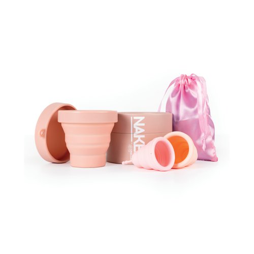 UNI39760 | A twin pack of Naked by Unicorn period cups which fold flat, into their own case. A waste-free alternative to traditional disposable towels and tampons. Made of 100% medical grade silicone and the sterilising/carry case is made of food grade silicone. Each Unicorn cup can be used for anything up to 12 hours, holding as much as 4-6 times that of pads or tampons. Unicorn cup can be sterilised at the end of each cycle (boiling water or sterilising tablet). Can be used repeatedly for up to 10 years. The cup is inserted into the vaginal canal and opens up inside to create an air-tight seal, it sits below your cervix to collect blood flow. Comes in 2 sizes, the twin pack offers users the opportunity to find the right fit, or use both, depending on lighter or heavier flow days. QR code on the packaging directs users to an instruction video, how to insert, remove and sterilise.