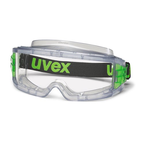 UV06774 | Uvex Ultravision goggle is a full vision goggle with permanent anti-fog coating on inside of lens and scratch-resistant coating on the outside for increased durability. With a wide fully adjustable head strap, they can be worn over most prescription spectacles. Conforms to EN166 1B 349 KN.