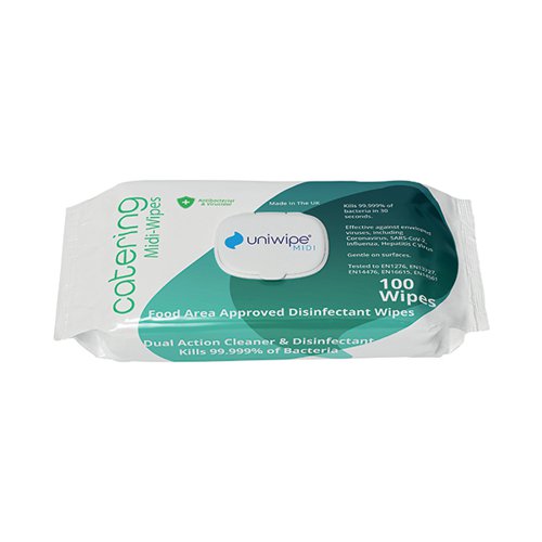 Uniwipe Catering Sanitising Midi Wipes (Pack of 100) 1031