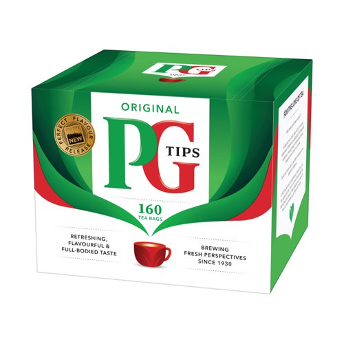 Enjoy a refreshing, flavourful and full-bodied cup of tea with these black tea bags from PG Tips. Simply infuse for 1 - 2 minutes and enjoy black, or with a splash of milk for a delicious cup of tea, any time of the day. This pack contains a box of 160 tea bags.