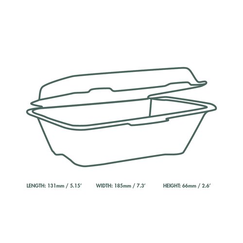 Vegware Bagasse Takeaway Box Clamshell 7x5 inch White (Pack of 500) B001
